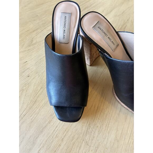 Y2K Open Toe Black Leather Soles Cork Wedge Platform Mules High Heels Clogs Sz 7 - Picture 5 of 10